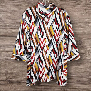 Lior Pair 3/4 sleeve colorful abstract print button Ellen blouse woman's size XL